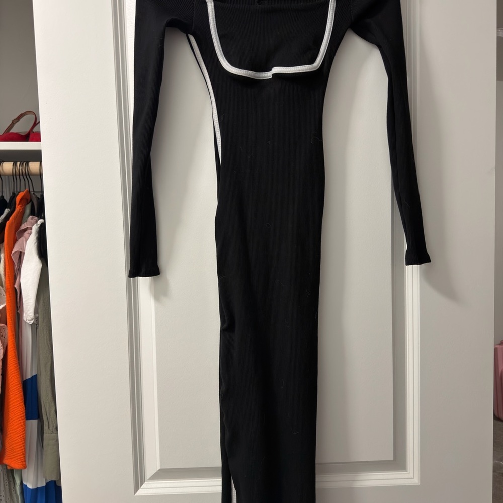Fashion Nova Black Long Sleeve Dress with White Trim